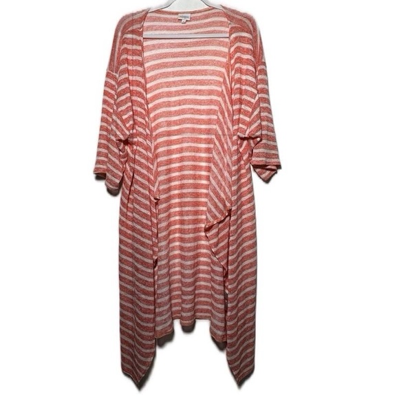 LuLaRoe Coral White Stripe Open Knit Dolman Sleeve Long Duster Cardigan NWOT M‎ - Picture 15 of 15